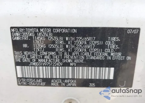 2007 Toyota Rav4 Limited from USA, damaged, VIN JTMBD31V975122409